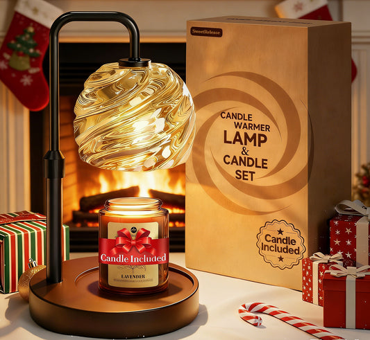 SweetRelease Candle Warmer Lamp with Lavender Candle Set