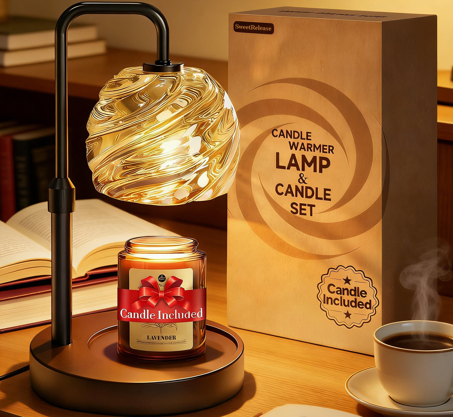 SweetRelease Candle Warmer Lamp with Lavender Candle Set