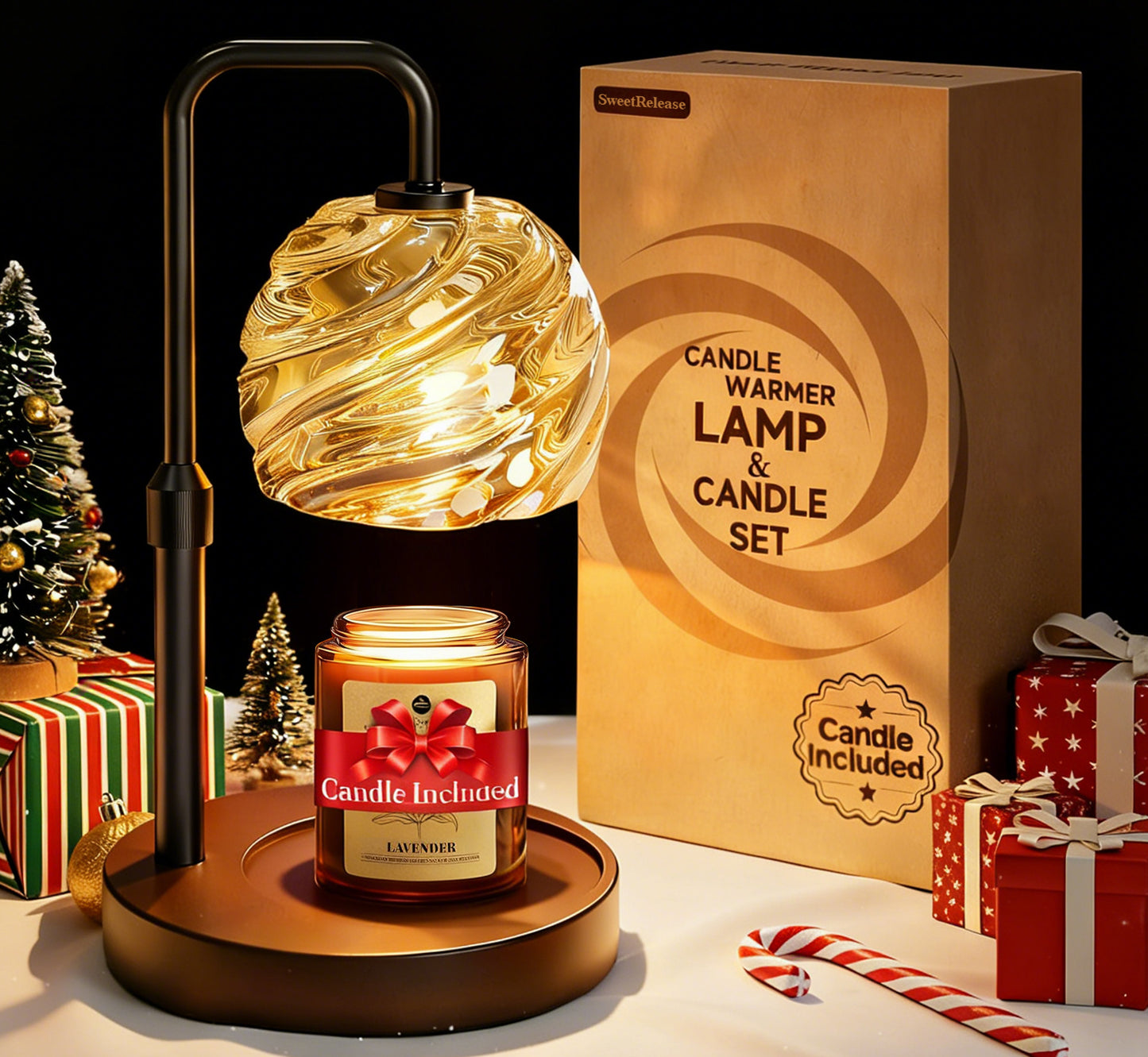 SweetRelease Candle Warmer Lamp with Lavender Candle Set