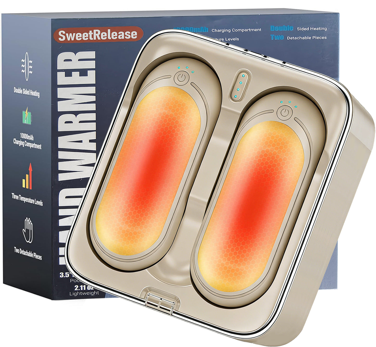 SweetRelease Rechargeable Hand Warmers with 10000mAh Charging Compartment